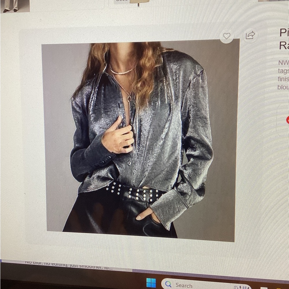 Anthropologie Pilcro Metallic Gunmetal Shiny Blouse